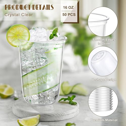 KesaPlan 50 Pcs 16oz Clear Plastic Cups Disposable Wine Cups Round Bottom Stemless Disposable Wine Glasses for Cocktails Birthdays Weddings Party Supplies - Image 2