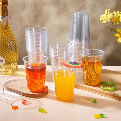 KesaPlan 50 Pcs 16oz Clear Plastic Cups Disposable Wine Cups Round Bottom Stemless Disposable Wine Glasses for Cocktails Birthdays Weddings Party Supplies - Image 4