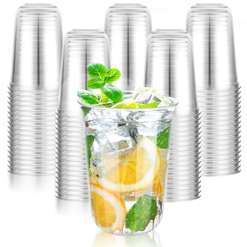 KesaPlan 50 Pcs 16oz Clear Plastic Cups Disposable Wine Cups Round Bottom Stemless Disposable Wine Glasses for Cocktails Birthdays Weddings Party Supplies - Image 1