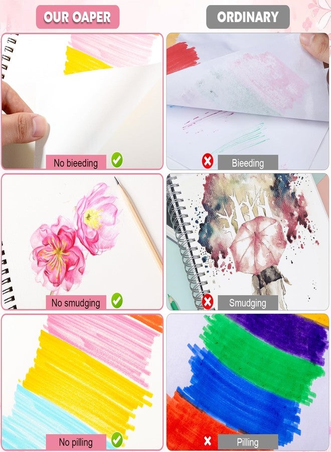Prudiut مجموعة 4 دفاتر رسم، 8.5 × 11 بوصة دفتر رسم، 68 رطل/100 جرام دفتر رسم حلزوني علوي، ورق رسم خالي من الحمض لوازم الفن للرسم والتلوين للفنانات (30 ورقة لكل دفتر) - Image 4