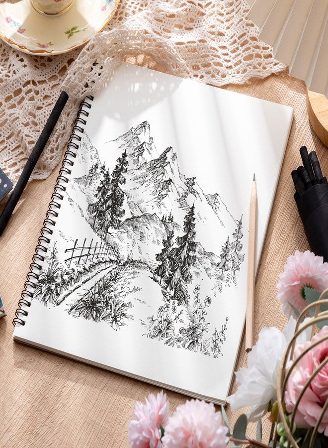 Prudiut مجموعة 4 دفاتر رسم، 8.5 × 11 بوصة دفتر رسم، 68 رطل/100 جرام دفتر رسم حلزوني علوي، ورق رسم خالي من الحمض لوازم الفن للرسم والتلوين للفنانات (30 ورقة لكل دفتر) - Image 5