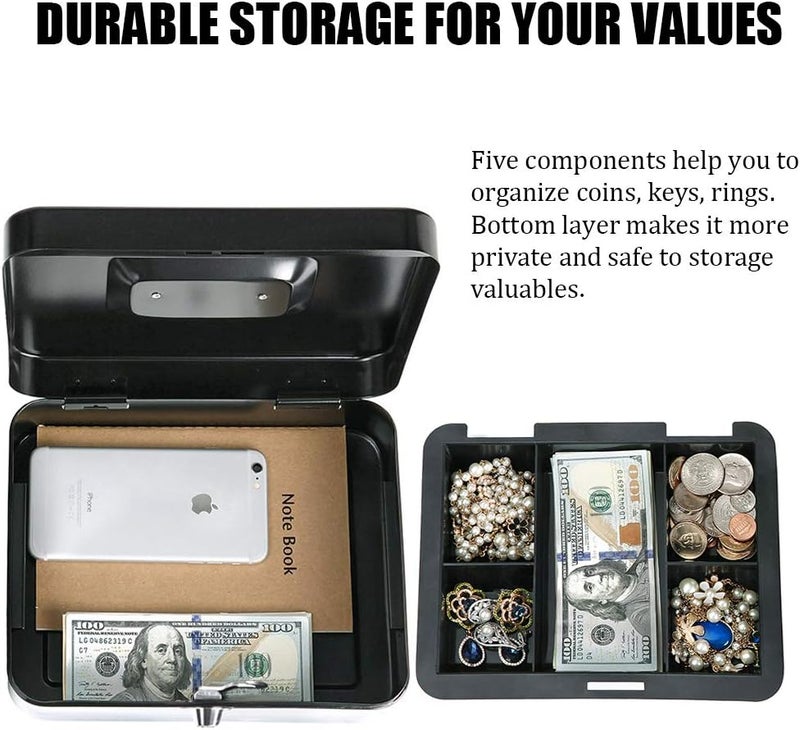 Parrency Cash Box with Money Tray, Large Money Box with Key Lock, 9.8 x 7.9 x 3.5 inches, Black - Image 4