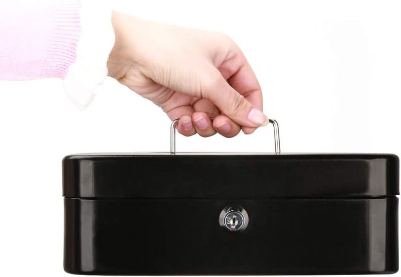 Parrency Cash Box with Money Tray, Large Money Box with Key Lock, 9.8 x 7.9 x 3.5 inches, Black - Image 5