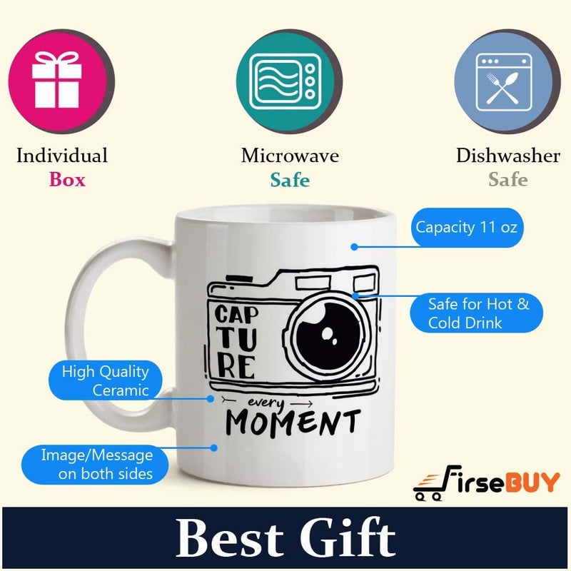 FirseBUY Capture Every Moment Photography Quotes Printed Ceramic Coffee Mug Gift for Men and Women White - Image 4