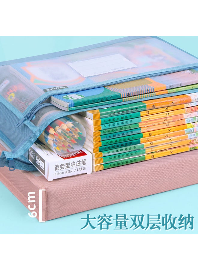 HELPS Student Double-layer A4 Transparent Mesh File Bag Three-dimensional Classification Test Paper Subject Bag Thickened Large Capacity Storage Bag - Image 2