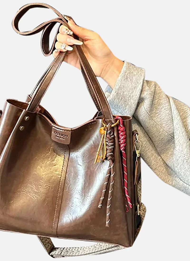 YUNIQEE Brown Textured Shopper Tote Bag