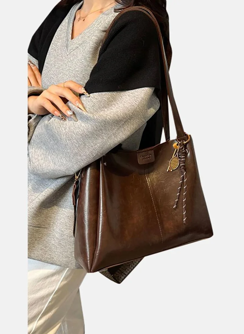 YUNIQEE Brown Textured Shopper Tote Bag