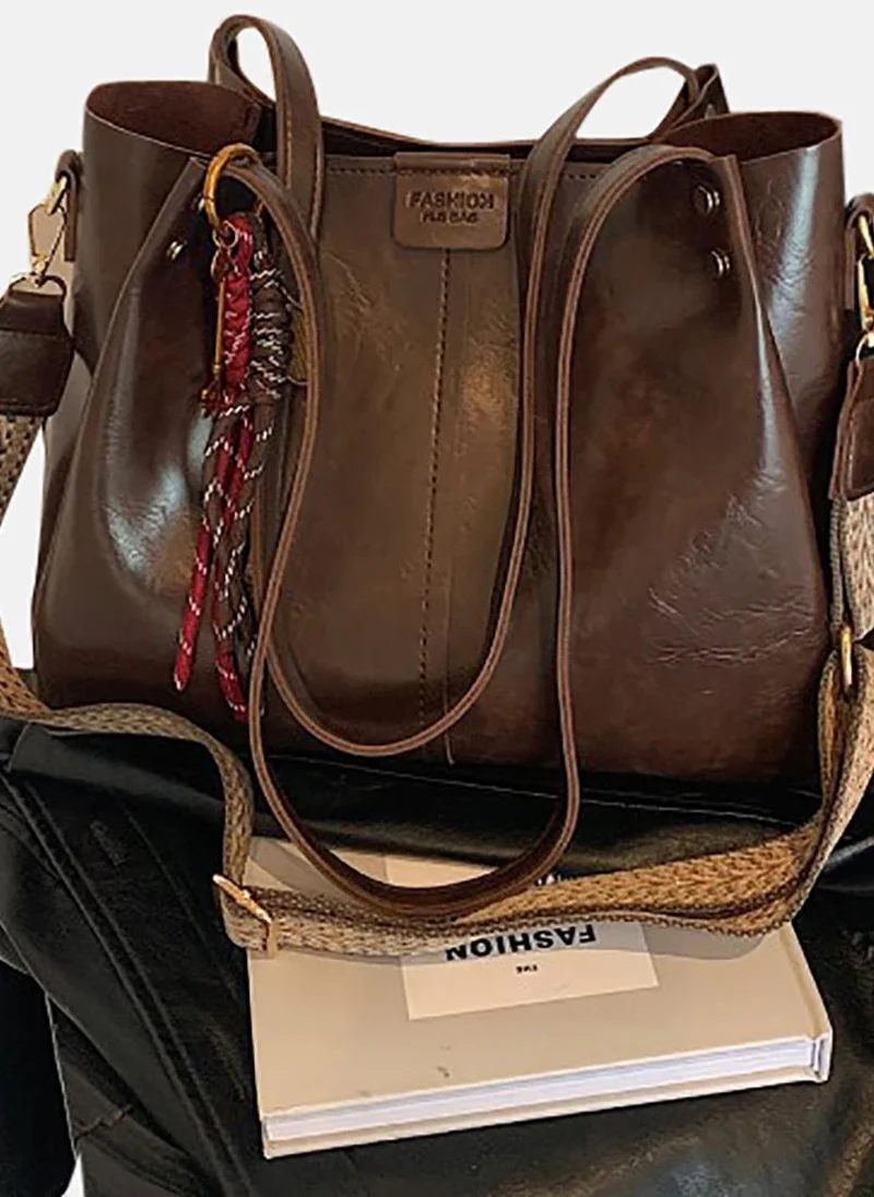 YUNIQEE Brown Textured Shopper Tote Bag
