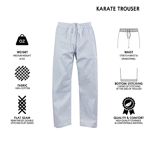 ChoCho Track Adult Karate Trousers Martial Arts Student Karate Suit GI Aikido Pant Kung Fu (White, 4/170cm) - Image 3