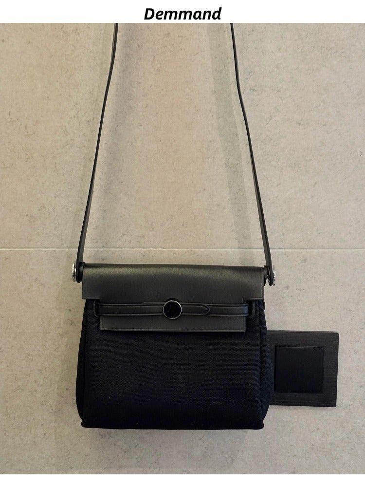 Summer Genuine Leather Women'S Bag Cross-Body High-End Popular Cowhide And Canvas Fashion Bag - Image 3