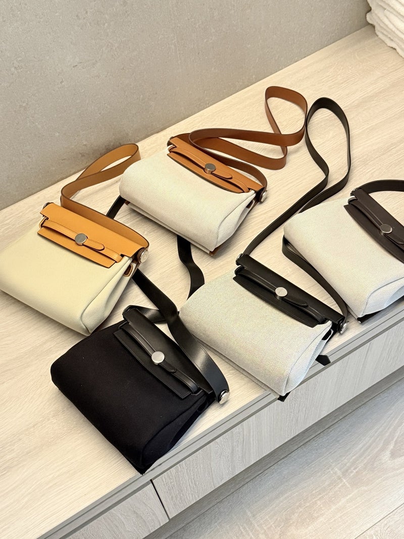 Summer Genuine Leather Women'S Bag Cross-Body High-End Popular Cowhide And Canvas Fashion Bag - Image 2