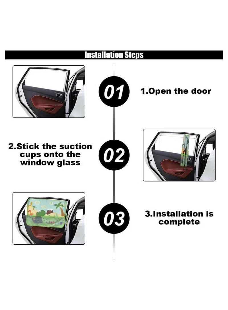 Car Side Window Sunshades,Window Shades for Car Kids, Strong Suction Cup Three-Layer Car Sun Shade for Side Windows, Cartoon Pattern Car Side Window Sun Shade Cover for Heat And UV Rays Protection (Green) - Image 5