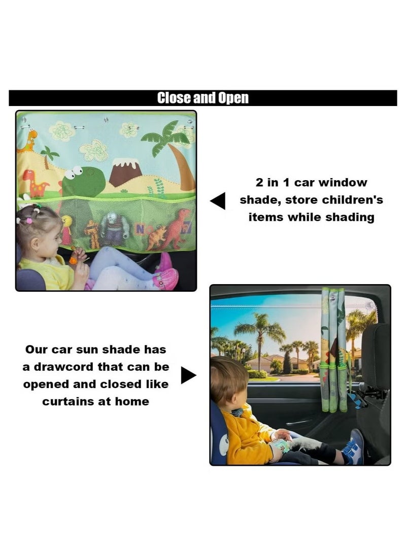 Car Side Window Sunshades,Window Shades for Car Kids, Strong Suction Cup Three-Layer Car Sun Shade for Side Windows, Cartoon Pattern Car Side Window Sun Shade Cover for Heat And UV Rays Protection (Green) - Image 3