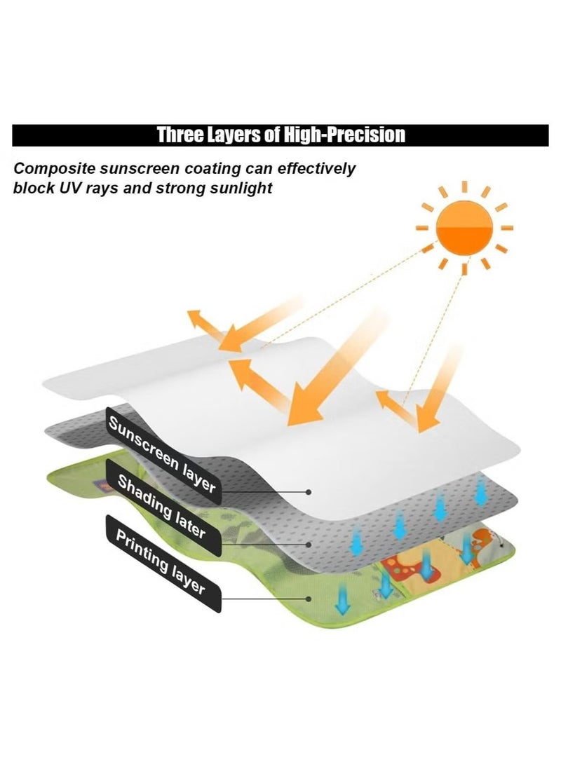 Car Side Window Sunshades,Window Shades for Car Kids, Strong Suction Cup Three-Layer Car Sun Shade for Side Windows, Cartoon Pattern Car Side Window Sun Shade Cover for Heat And UV Rays Protection (Green) - Image 4