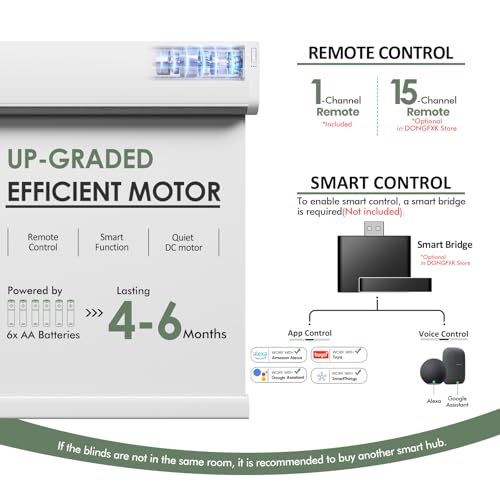 DONGFXK Motorized Blinds with Remote, Blackout No Drill Cordless Smart Roller Shades, Automatic Blinds for Windows, White,24" W x 72" H - Image 5