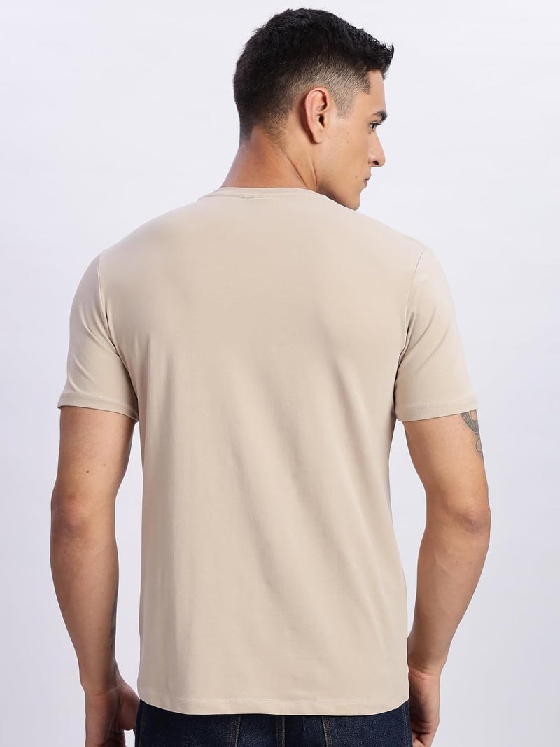 ADRO Men's Printed Beige T-Shirt - Premium Lycra Cotton Regular Fit - Image 2
