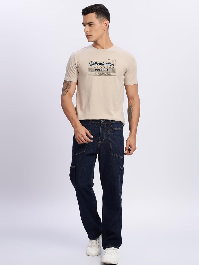 ADRO Men's Printed Beige T-Shirt - Premium Lycra Cotton Regular Fit - Image 5