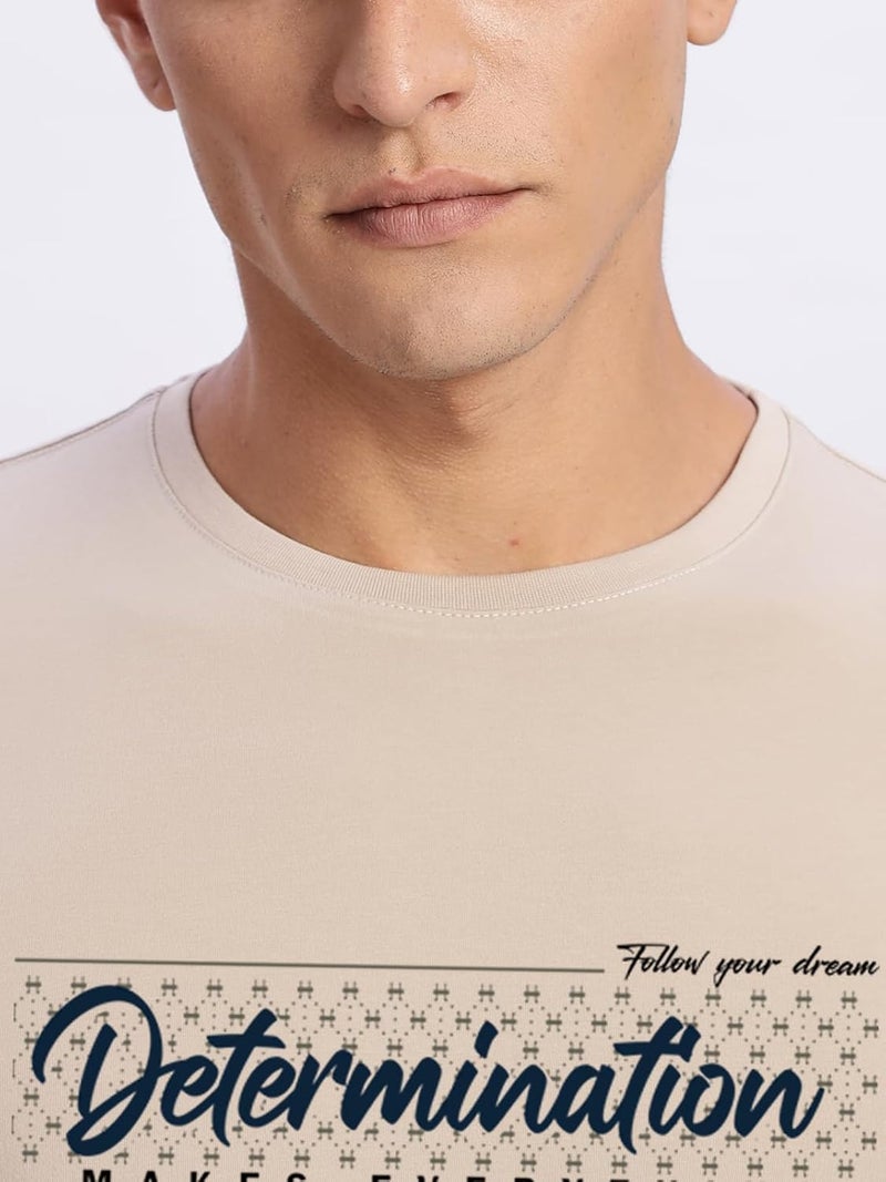 ADRO Men's Printed Beige T-Shirt - Premium Lycra Cotton Regular Fit - Image 3