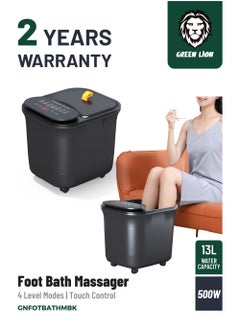 GREEN LION Foot Bath Massager / 4 Level Models / Digital Display / 13L Water Capacity / UK Plug / Touch Control / 500W Rated Power / Bump Massage / Spring Surfing / Foot Roller Massage - Black  - Image 1