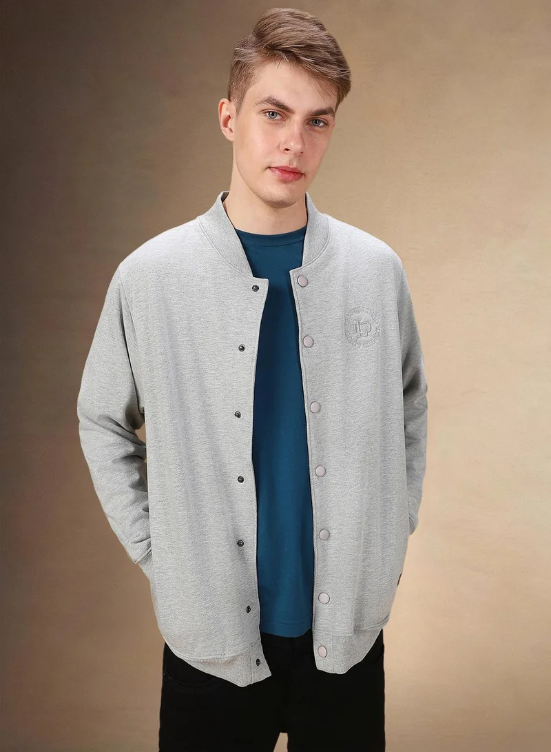 Men's Grey Melange Polyester Blend Solid Regular Fit Sweatshirt