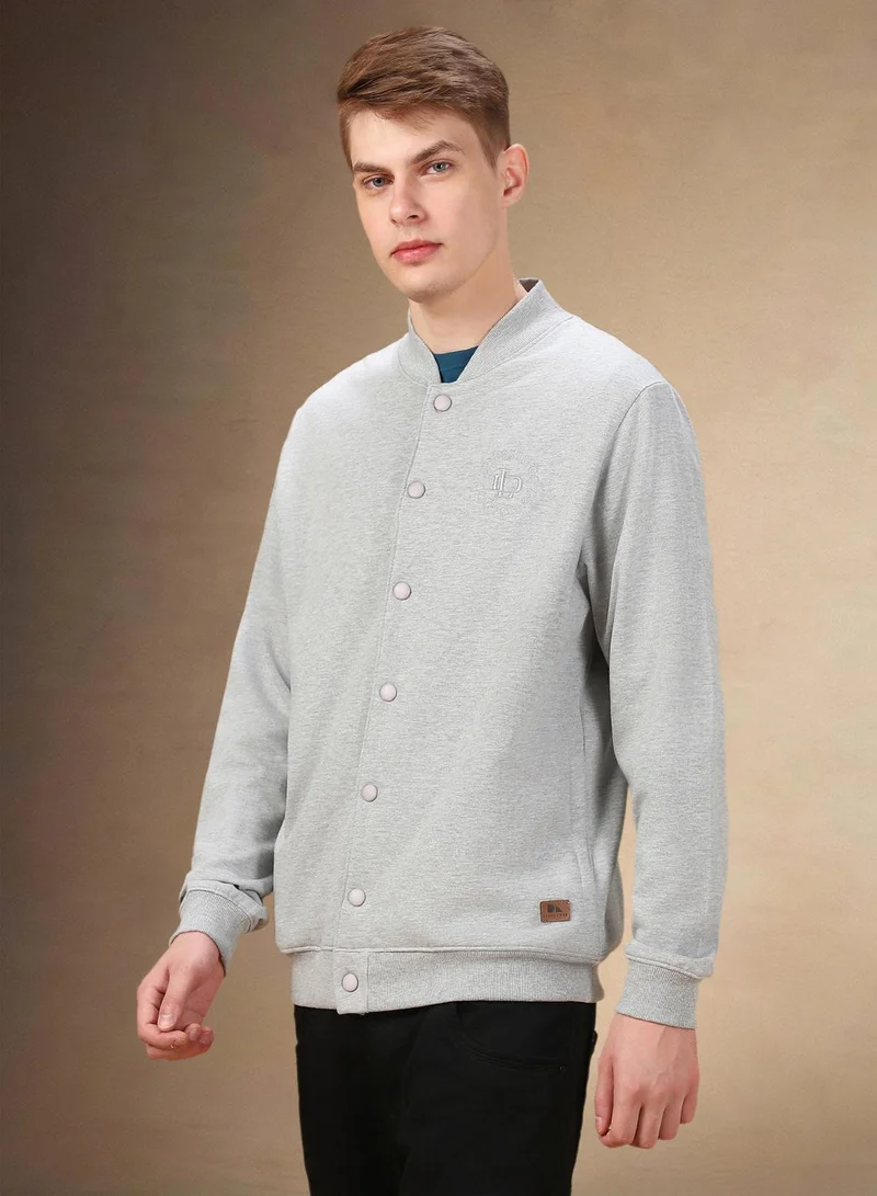 Dennis Lingo Men's Grey Melange Polyester Blend Solid Regular Fit Sweatshirt