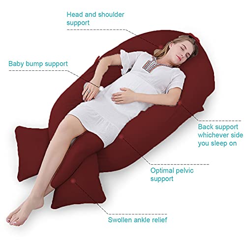 Texlux Long U Shaped Pregnancy Pillow/Body Pillow/Lumbar Pillow/Maternity Pillow with Cotton Zippered Cover-Maroon - Image 3