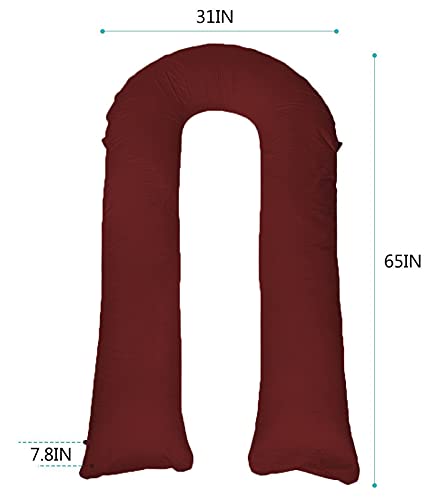 Texlux Long U Shaped Pregnancy Pillow/Body Pillow/Lumbar Pillow/Maternity Pillow with Cotton Zippered Cover-Maroon - Image 2