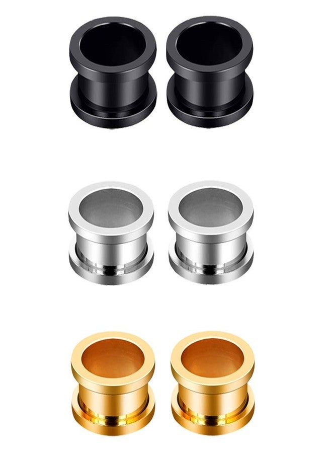 Oyaface 6Pcs Stainless Steel Ear Tunnels Gauges Double Flare Earrings Expander Stretchers Piercing Body Jewelry Black Silver Gold 3/4" 20mm - Image 1