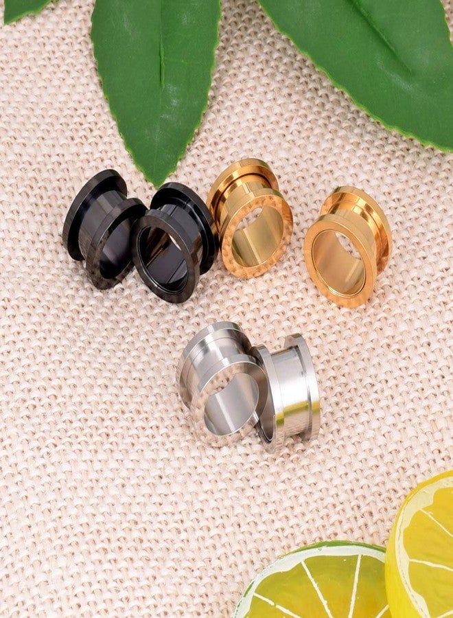 Oyaface 6Pcs Stainless Steel Ear Tunnels Gauges Double Flare Earrings Expander Stretchers Piercing Body Jewelry Black Silver Gold 3/4" 20mm - Image 3