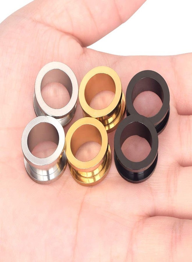 Oyaface 6Pcs Stainless Steel Ear Tunnels Gauges Double Flare Earrings Expander Stretchers Piercing Body Jewelry Black Silver Gold 3/4" 20mm - Image 4