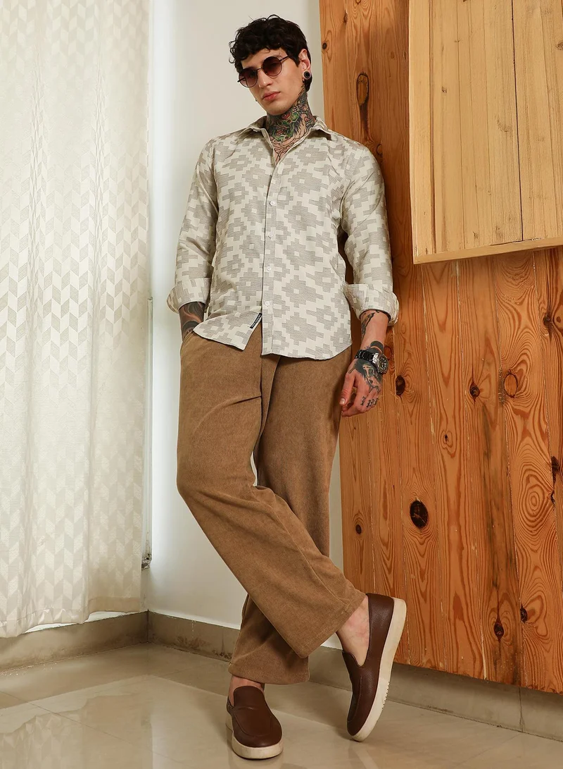 Campus Sutra Men's Geometric Pattern Cotton Blend Full Sleeve Shirt