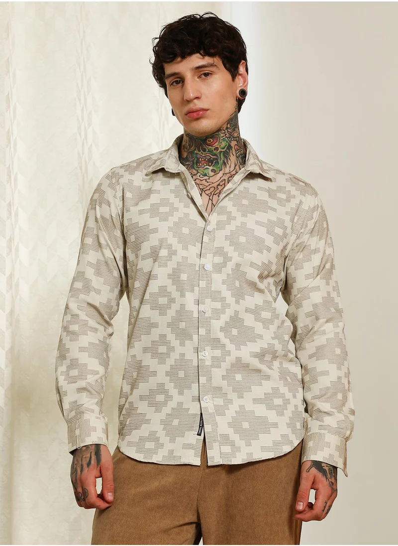 كامبوس سوترا Men's Geometric Pattern Cotton Blend Full Sleeve Shirt