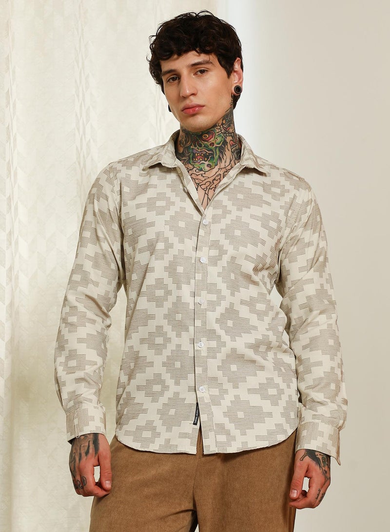 Campus Sutra Men's Geometric Pattern Cotton Blend Full Sleeve Shirt  - Image 2