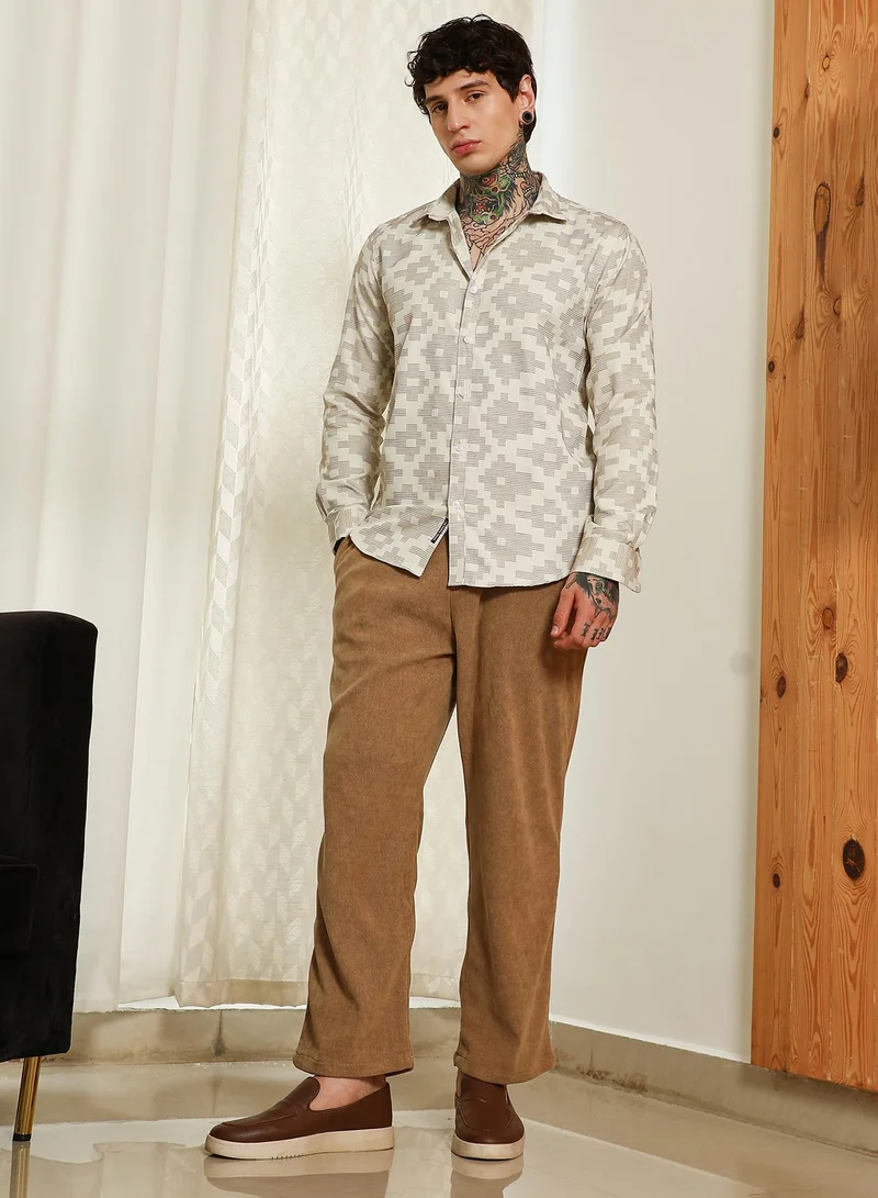 Campus Sutra Men's Geometric Pattern Cotton Blend Full Sleeve Shirt