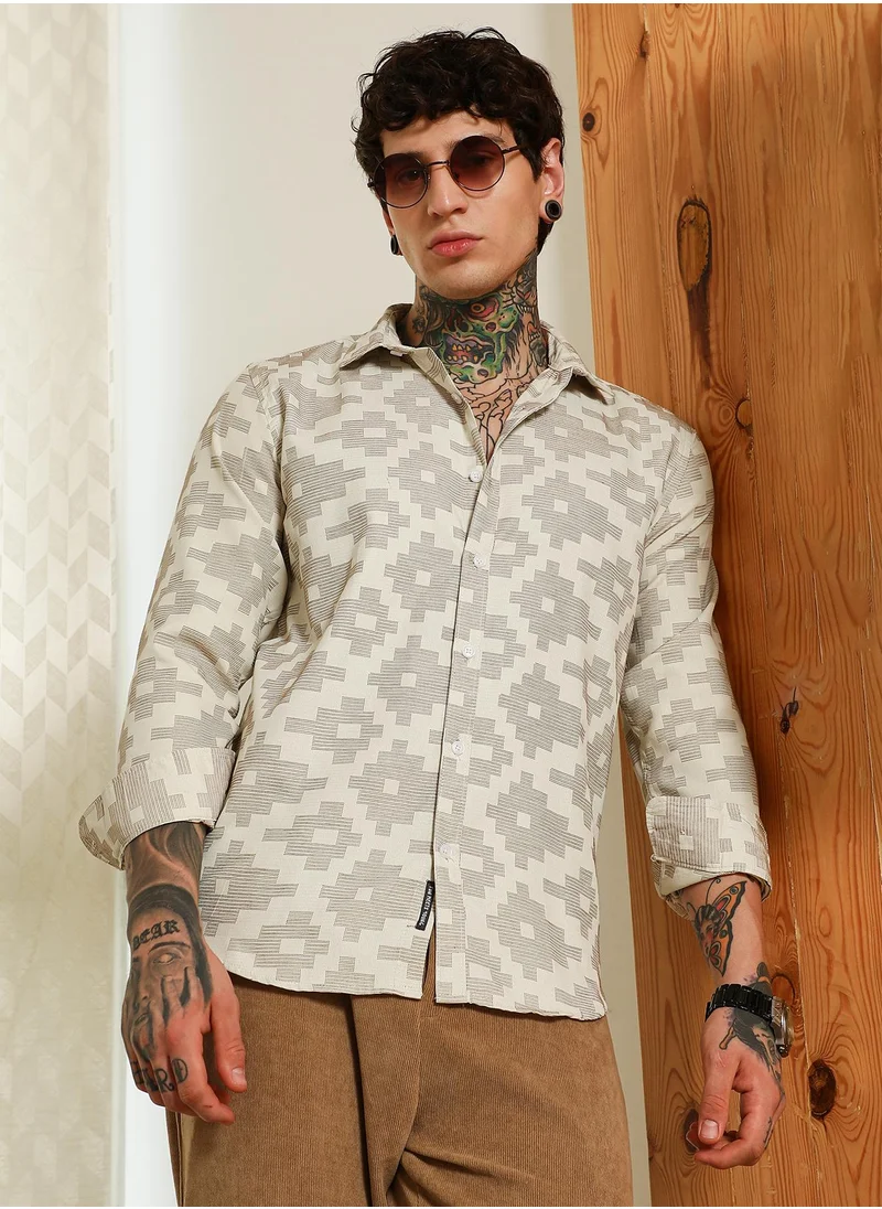 كامبوس سوترا Men's Geometric Pattern Cotton Blend Full Sleeve Shirt