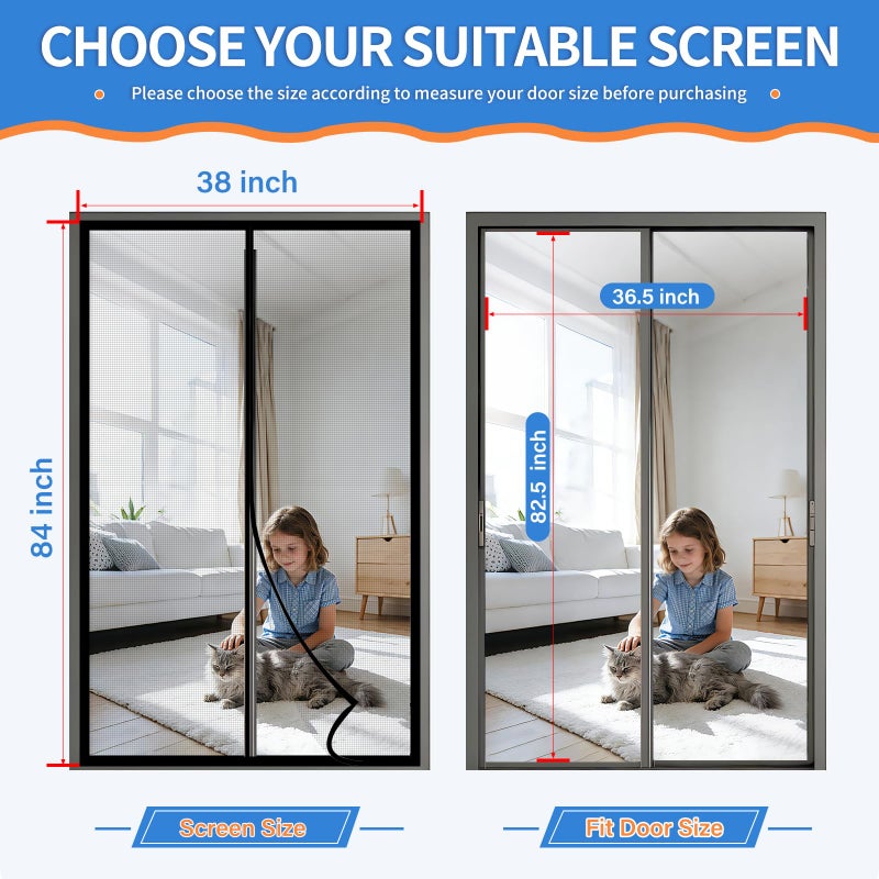 LONGEAS Magnetic Screen Door Upgraded PET Mesh Stronger Than Fiberglass and Polyester,Hands Free,Keeps Bugs Out,Pet & Kid Friendlyï¼ŒSuitable for Home and Screen Size 38" X 84" - Image 2
