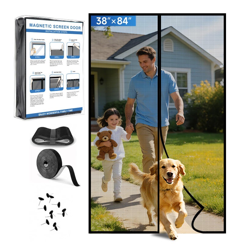LONGEAS Magnetic Screen Door Upgraded PET Mesh Stronger Than Fiberglass and Polyester,Hands Free,Keeps Bugs Out,Pet & Kid Friendlyï¼ŒSuitable for Home and Screen Size 38" X 84" - Image 1