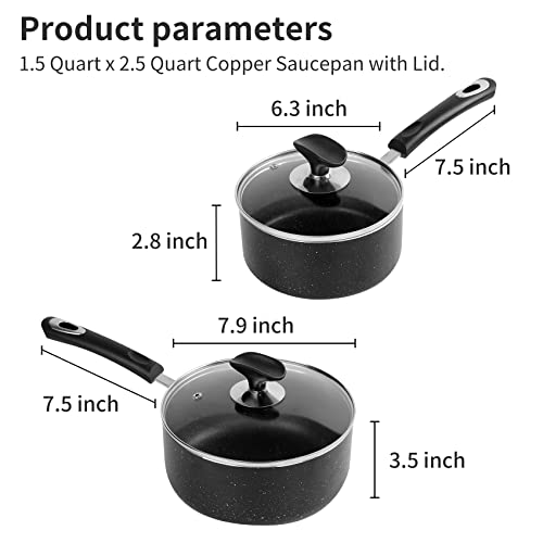 RATWIA Nonstick Saucepan Set - 1.5 Quart and 2.5Quart,Ultra Non Stick Sauce Pan Small Pot with Glass Lid,Great for Home Kitchen Restaurant,Black - Image 4