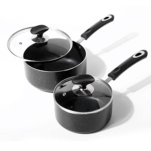 RATWIA Nonstick Saucepan Set - 1.5 Quart and 2.5Quart,Ultra Non Stick Sauce Pan Small Pot with Glass Lid,Great for Home Kitchen Restaurant,Black - Image 1