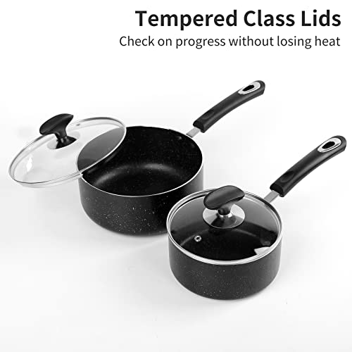 RATWIA Nonstick Saucepan Set - 1.5 Quart and 2.5Quart,Ultra Non Stick Sauce Pan Small Pot with Glass Lid,Great for Home Kitchen Restaurant,Black - Image 5