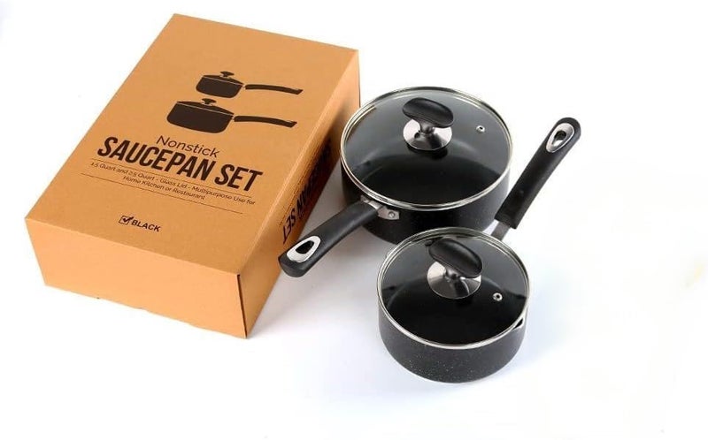 RATWIA Nonstick Saucepan Set - 1.5 Quart and 2.5Quart,Ultra Non Stick Sauce Pan Small Pot with Glass Lid,Great for Home Kitchen Restaurant,Black - Image 2