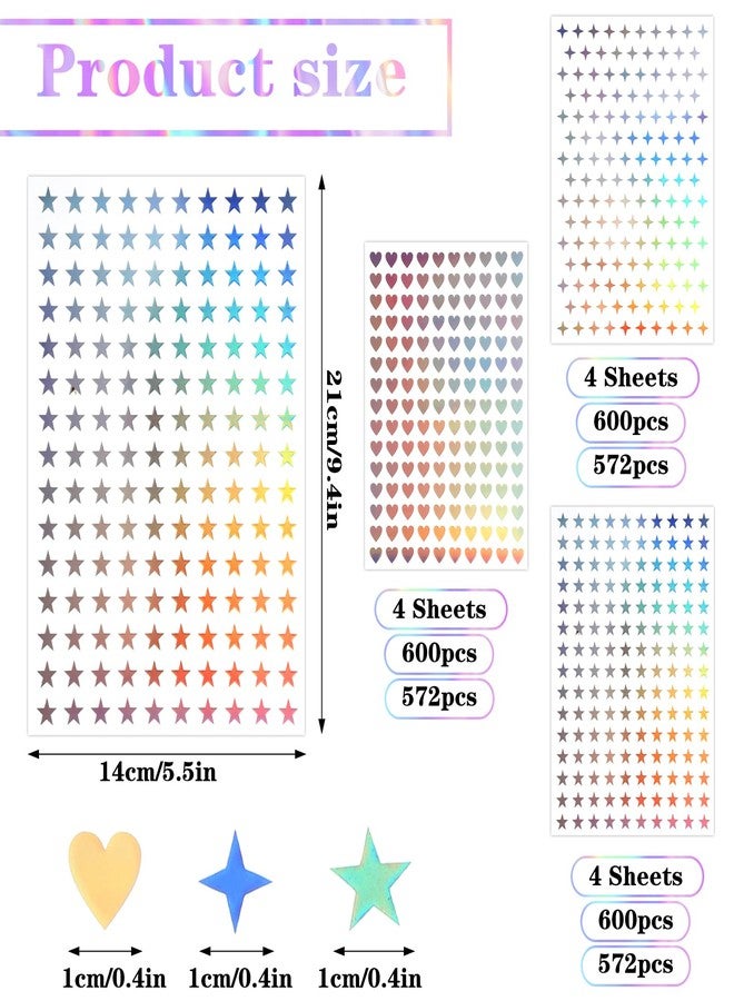 LLOUSSAK 1800Pcs Sparkly Holographic Stickers, 12Sheets Glitter Tiny Heart & Star Stickers, Self-Adhesive, Perfect for Planner, Reward Chart, Home Decoration - Image 2