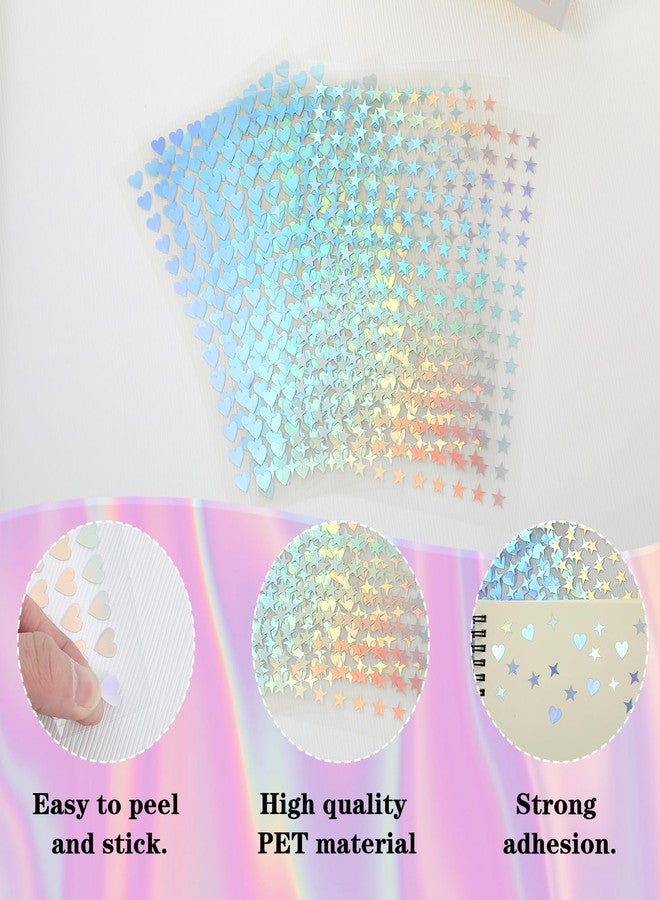 LLOUSSAK 1800Pcs Sparkly Holographic Stickers, 12Sheets Glitter Tiny Heart & Star Stickers, Self-Adhesive, Perfect for Planner, Reward Chart, Home Decoration - Image 3