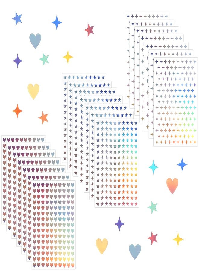 LLOUSSAK 1800Pcs Sparkly Holographic Stickers, 12Sheets Glitter Tiny Heart & Star Stickers, Self-Adhesive, Perfect for Planner, Reward Chart, Home Decoration - Image 1