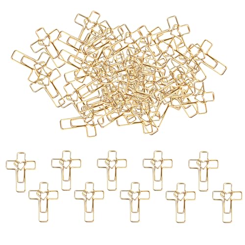 ajabavbd 100PCS Gold Heart Cross Paper Clips, Heart Cross - Bible Study Supplies, christian gifts for women Jesus Bible Stuff bookmark journaling supplies accessories, easter eggs fillers, valentines day cards - Image 1
