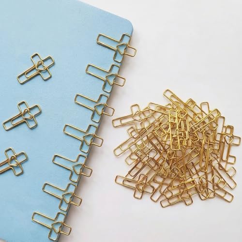ajabavbd 100PCS Gold Heart Cross Paper Clips, Heart Cross - Bible Study Supplies, christian gifts for women Jesus Bible Stuff bookmark journaling supplies accessories, easter eggs fillers, valentines day cards - Image 3
