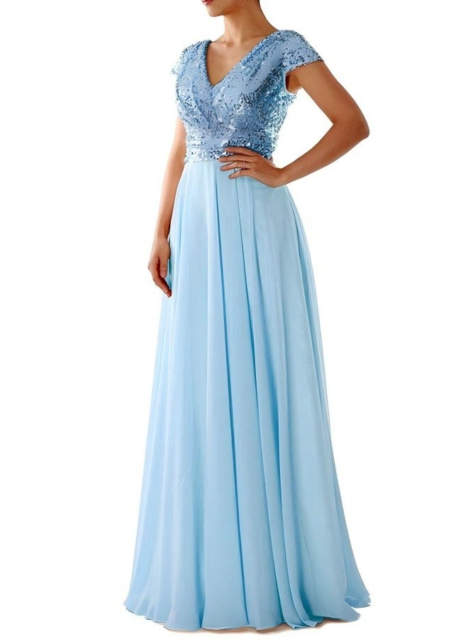 V-Neck Short Sleeve Maxi Dress