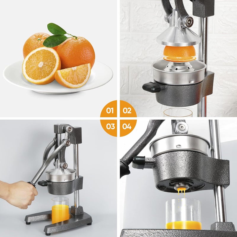 ZENY Commercial Grade Hand Press Manual Juicer - Home Restaurant Fruit Juice Squeezer - Citrus Squeezer for Lemons Limes Pomegranate Oranges, Grey - Image 4