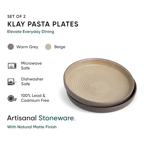 Shay Pasta Plate Set, 21cm, 2 Pieces, Klay Grey | Matte Finish | Pasta Bowl | Deep Plate (Pasta Plate - Klay Grey) - Image 3