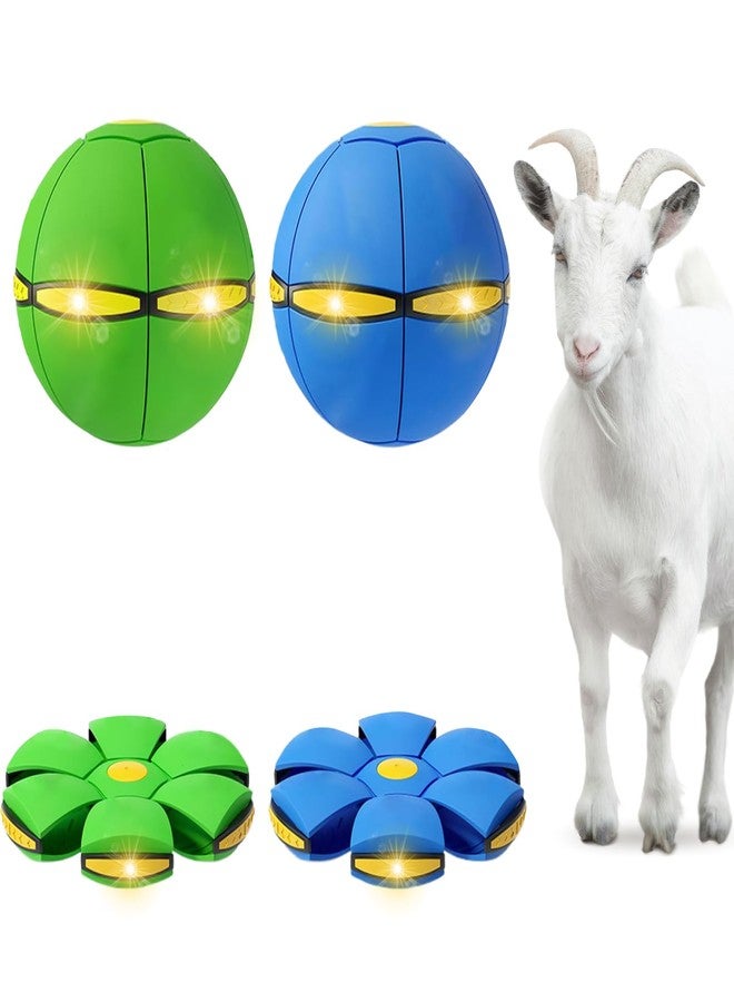 OOXYG 2PCS Goat Ball Toy with 3 Lights, Interactive Flying Saucer Disc Ball for Goat Dog Horse Enrichment Play Toy for Farm Sheep Cow Blue and Green - Image 1